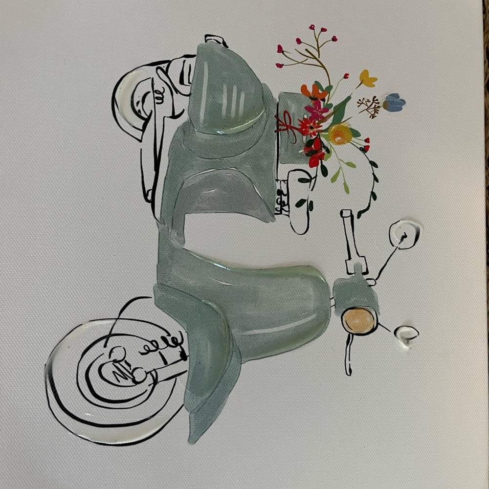Cute Wall Art Set of 2 - Vespa, motorbike green and pink 10 x 8 - Picture 2 of 8